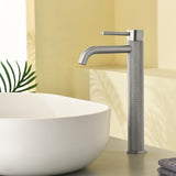 Single Hole Vessel Bathroom Faucet1.2GPM Round Hot Cold Tall Basin Mixer with SUS 304 Drain Assembly -Matt Black, Chrome, Brushed Nicke, Brushed Gold