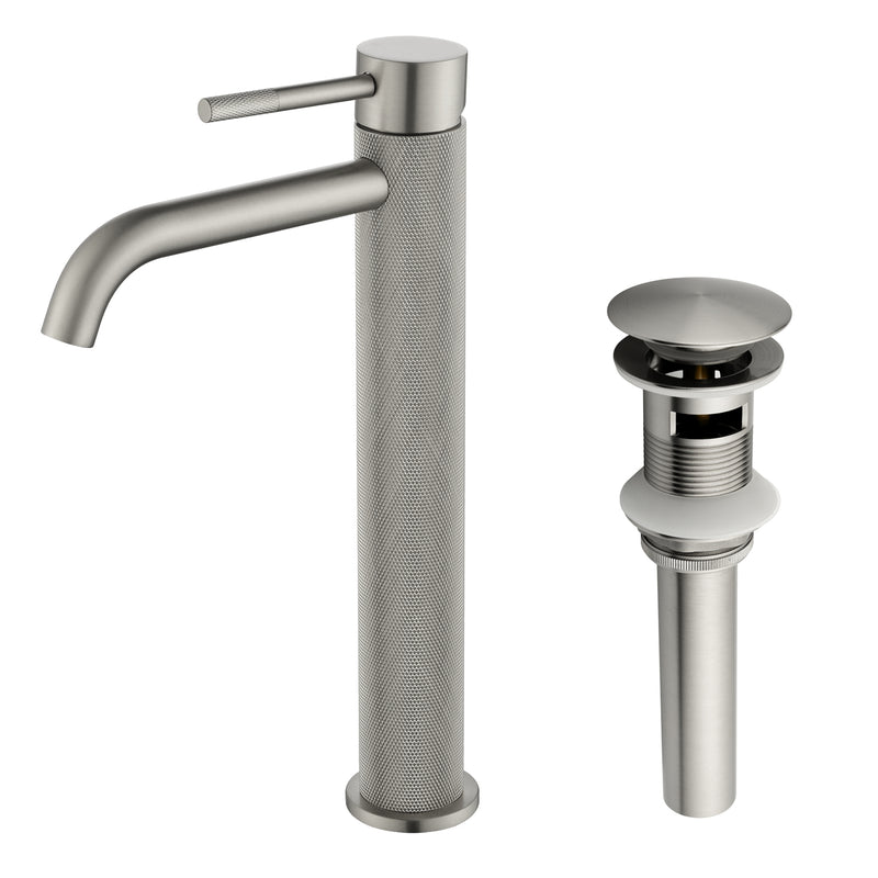 Single Hole Vessel Bathroom Faucet1.2GPM Round Hot Cold Tall Basin Mixer with SUS 304 Drain Assembly -Matt Black, Chrome, Brushed Nicke, Brushed Gold