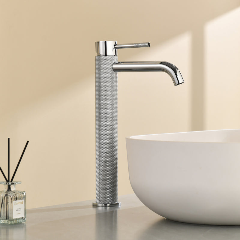 Single Hole Vessel Bathroom Faucet1.2GPM Round Hot Cold Tall Basin Mixer with SUS 304 Drain Assembly -Matt Black, Chrome, Brushed Nicke, Brushed Gold