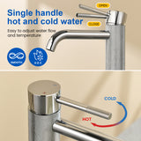 Single Hole Vessel Bathroom Faucet1.2GPM Round Hot Cold Tall Basin Mixer with SUS 304 Drain Assembly -Matt Black, Chrome, Brushed Nicke, Brushed Gold