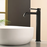 Single Hole Vessel Bathroom Faucet1.2GPM Round Hot Cold Tall Basin Mixer with SUS 304 Drain Assembly -Matt Black, Chrome, Brushed Nicke, Brushed Gold