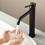 Single Hole Vessel Bathroom Faucet1.2GPM Round Hot Cold Tall Basin Mixer with SUS 304 Drain Assembly -Matt Black, Chrome, Brushed Nicke, Brushed Gold