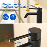 Single Hole Vessel Bathroom Faucet1.2GPM Round Hot Cold Tall Basin Mixer with SUS 304 Drain Assembly -Matt Black, Chrome, Brushed Nicke, Brushed Gold