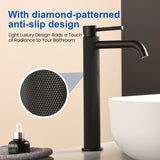 Single Hole Vessel Bathroom Faucet1.2GPM Round Hot Cold Tall Basin Mixer with SUS 304 Drain Assembly -Matt Black, Chrome, Brushed Nicke, Brushed Gold