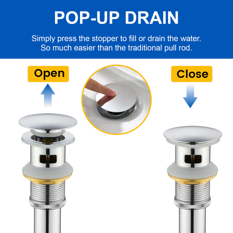 One hole basin faucet mixer with drain pop up single-lever lavatory sink faucet with aerator, 1.2GPM