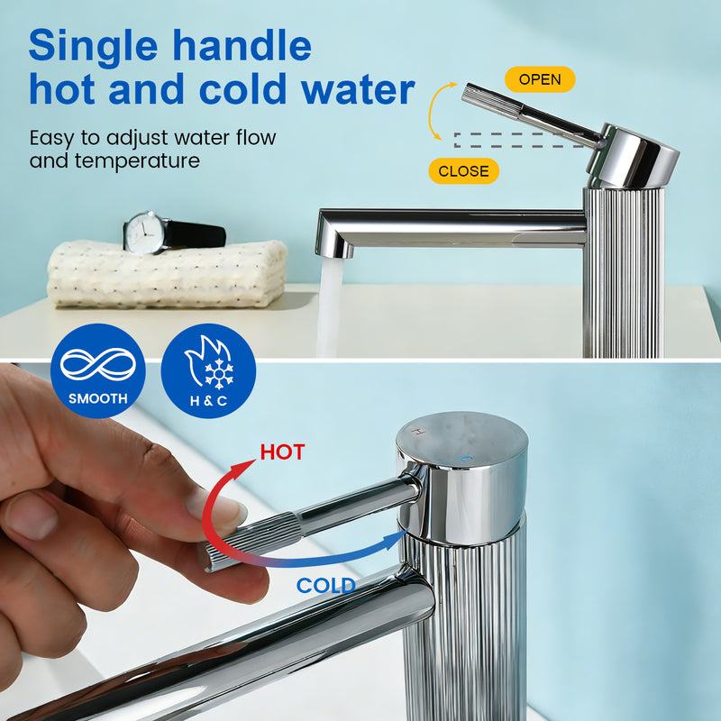One hole basin faucet mixer with drain pop up single-lever lavatory sink faucet with aerator, 1.2GPM