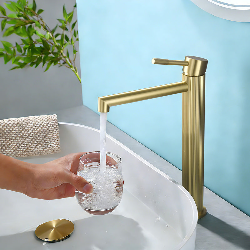 Single Handle Tall Bathroom Faucet for Vessel Sink with Aerator Brass Face Basin Faucet with Drain Assembly