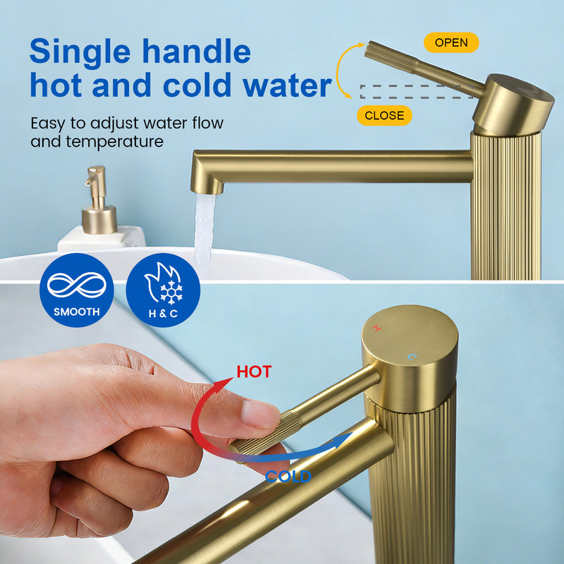 Single Handle Tall Bathroom Faucet for Vessel Sink with Aerator Brass Face Basin Faucet with Drain Assembly
