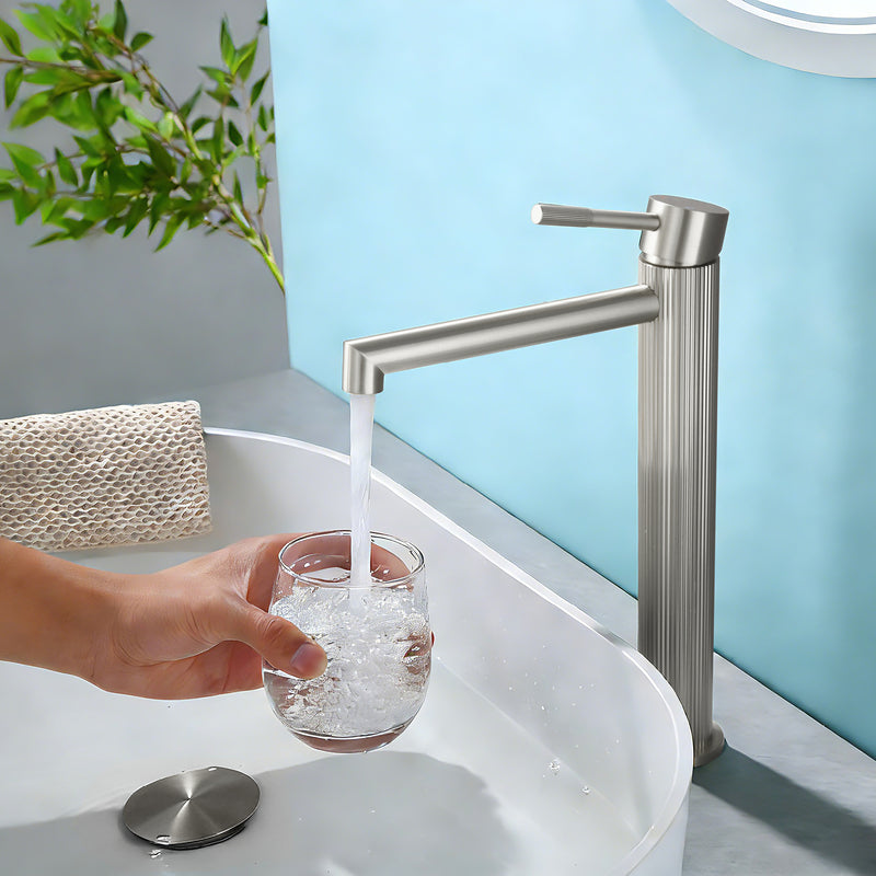 Single Handle Tall Bathroom Faucet for Vessel Sink with Aerator Brass Face Basin Faucet with Drain Assembly