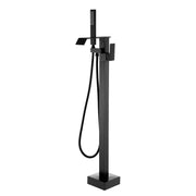 Floor Mount Waterfall Tub Filler Single Hole Hot Cold Water Mixer Free Standing Tub Faucet with Hand Shower and Valve single-hole-hot-cold-water-mixer-floor-mount-waterfall-tub-filler-with-hand-shower-and-valve Matte Black / Brass & SUS304 / 31.9*12*3.7 inches