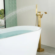 Floor Mount Waterfall Tub Filler Single Hole Hot Cold Water Mixer Free Standing Tub Faucet with Hand Shower and Valve single-hole-hot-cold-water-mixer-floor-mount-waterfall-tub-filler-with-hand-shower-and-valve 