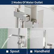 Floor Mount Waterfall Tub Filler Single Hole Hot Cold Water Mixer Free Standing Tub Faucet with Hand Shower and Valve single-hole-hot-cold-water-mixer-floor-mount-waterfall-tub-filler-with-hand-shower-and-valve 