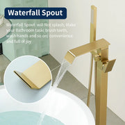 Floor Mount Waterfall Tub Filler Single Hole Hot Cold Water Mixer Free Standing Tub Faucet with Hand Shower and Valve single-hole-hot-cold-water-mixer-floor-mount-waterfall-tub-filler-with-hand-shower-and-valve 