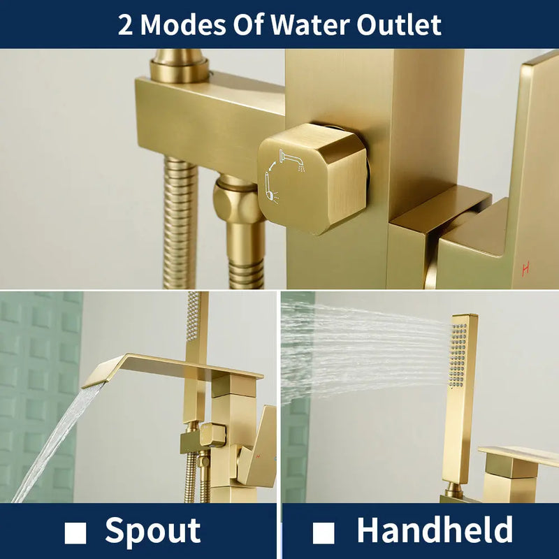 Floor Mount Waterfall Tub Filler Single Hole Hot Cold Water Mixer Free Standing Tub Faucet with Hand Shower and Valve single-hole-hot-cold-water-mixer-floor-mount-waterfall-tub-filler-with-hand-shower-and-valve 