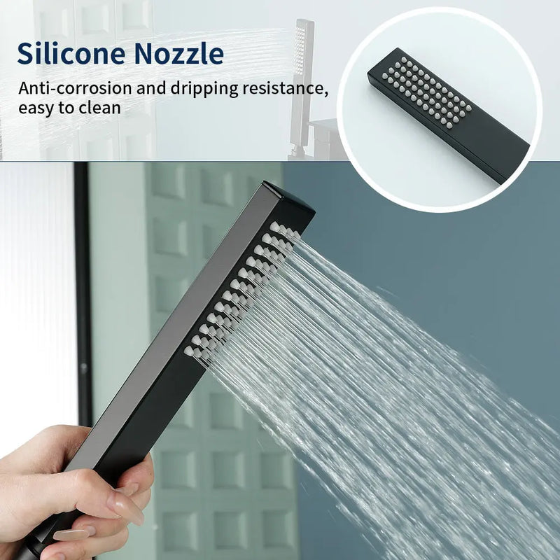 Floor Mount Waterfall Tub Filler Single Hole Hot Cold Water Mixer Free Standing Tub Faucet with Hand Shower and Valve single-hole-hot-cold-water-mixer-floor-mount-waterfall-tub-filler-with-hand-shower-and-valve 