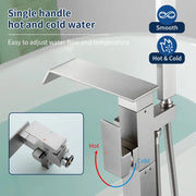 Floor Mount Waterfall Tub Filler Single Hole Hot Cold Water Mixer Free Standing Tub Faucet with Hand Shower and Valve single-hole-hot-cold-water-mixer-floor-mount-waterfall-tub-filler-with-hand-shower-and-valve 