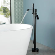 Freestanding Bath Tub Filler Trim Dual Functions 1 Handle 360° Swivel Waterfall Floor Mount Bathtub Faucet with Handheld Sprayer dual-functions-1-handle-freestanding-waterfall-bath-tub-filler-trim-with-sprayer 