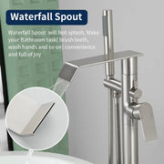 Freestanding Bath Tub Filler Trim Dual Functions 1 Handle 360° Swivel Waterfall Floor Mount Bathtub Faucet with Handheld Sprayer dual-functions-1-handle-freestanding-waterfall-bath-tub-filler-trim-with-sprayer 