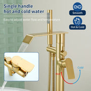 Freestanding Bath Tub Filler Trim Dual Functions 1 Handle 360° Swivel Waterfall Floor Mount Bathtub Faucet with Handheld Sprayer dual-functions-1-handle-freestanding-waterfall-bath-tub-filler-trim-with-sprayer 