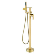 Freestanding Bath Tub Filler Trim Dual Functions 1 Handle 360° Swivel Waterfall Floor Mount Bathtub Faucet with Handheld Sprayer dual-functions-1-handle-freestanding-waterfall-bath-tub-filler-trim-with-sprayer Brushed Gold / Brass & SUS304 / 31.9*12*3.7 inches