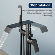 Freestanding Bath Tub Filler Trim Dual Functions 1 Handle 360° Swivel Waterfall Floor Mount Bathtub Faucet with Handheld Sprayer dual-functions-1-handle-freestanding-waterfall-bath-tub-filler-trim-with-sprayer 