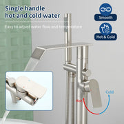 Freestanding Bath Tub Filler Trim Dual Functions 1 Handle 360° Swivel Waterfall Floor Mount Bathtub Faucet with Handheld Sprayer dual-functions-1-handle-freestanding-waterfall-bath-tub-filler-trim-with-sprayer 