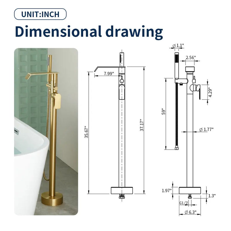 Freestanding Bath Tub Filler Trim Dual Functions 1 Handle 360° Swivel Waterfall Floor Mount Bathtub Faucet with Handheld Sprayer dual-functions-1-handle-freestanding-waterfall-bath-tub-filler-trim-with-sprayer 