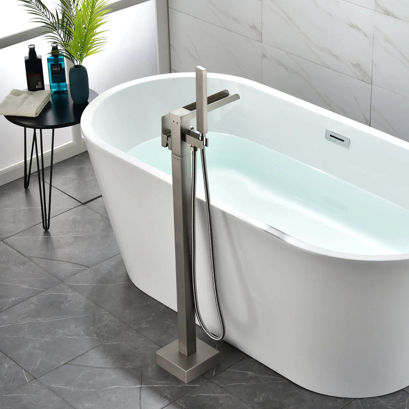 Freestanding Bathtub Faucet Single Handle Waterfall Tub Filler with Handheld Shower Brushed Gold shamanda-waterfall-tub-filler-brushed-gold 