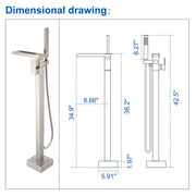 Freestanding Bathtub Faucet Single Handle Waterfall Tub Filler with Handheld Shower Brushed Gold shamanda-waterfall-tub-filler-brushed-gold 
