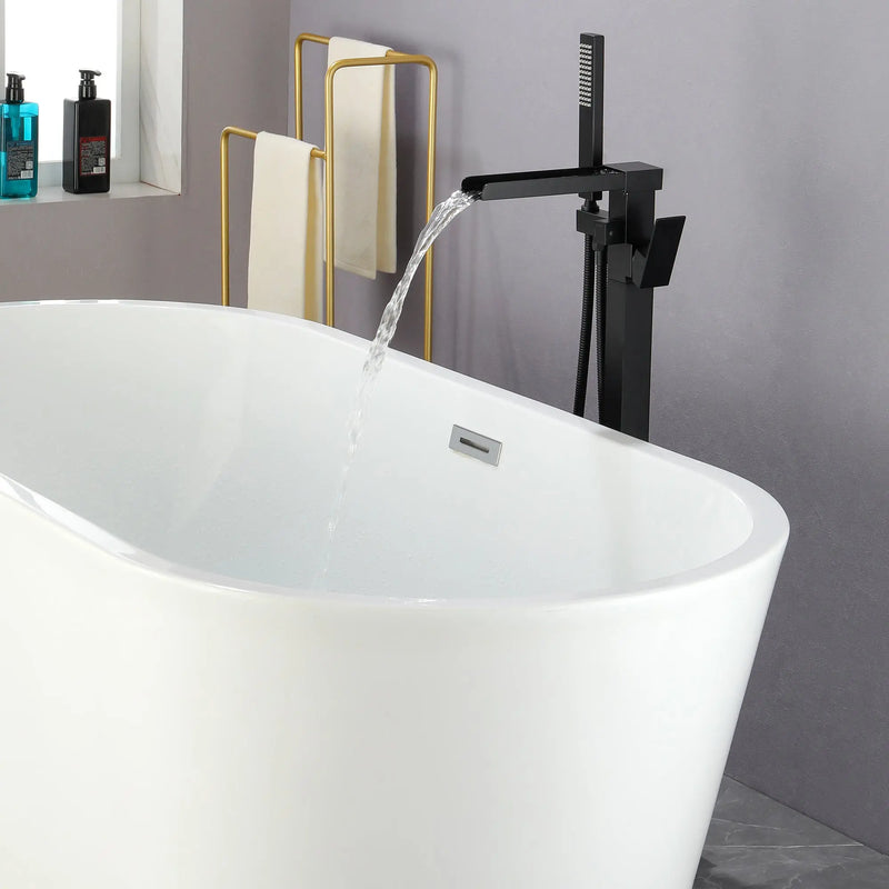 Freestanding Bathtub Faucet Single Handle Waterfall Tub Filler with Handheld Shower Brushed Gold shamanda-waterfall-tub-filler-brushed-gold 