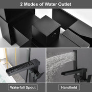 Freestanding Bathtub Faucet Single Handle Waterfall Tub Filler with Handheld Shower Brushed Gold shamanda-waterfall-tub-filler-brushed-gold 