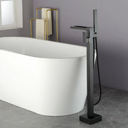 Freestanding Bathtub Faucet Single Handle Waterfall Tub Filler with Handheld Shower Brushed Gold shamanda-waterfall-tub-filler-brushed-gold 