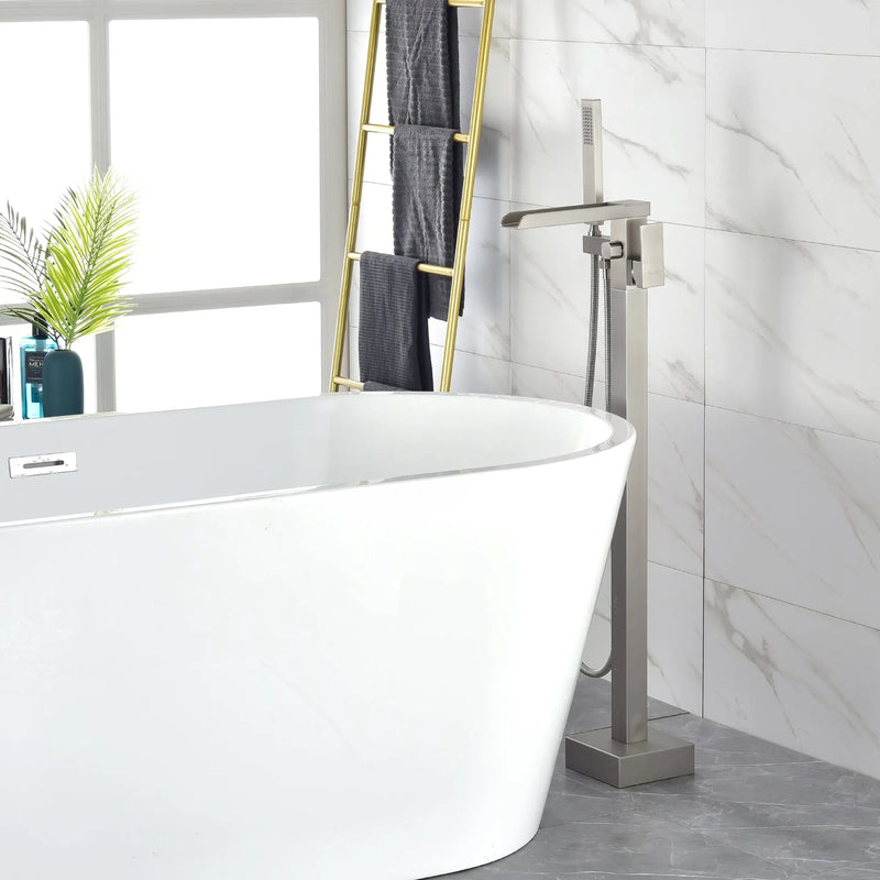 Freestanding Bathtub Faucet Single Handle Waterfall Tub Filler with Handheld Shower Brushed Gold shamanda-waterfall-tub-filler-brushed-gold Brushed Nickel / Brass / ‎30.5 x 11 x 7.5 inches