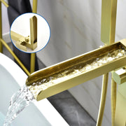 Freestanding Bathtub Faucet Single Handle Waterfall Tub Filler with Handheld Shower Brushed Gold shamanda-waterfall-tub-filler-brushed-gold 