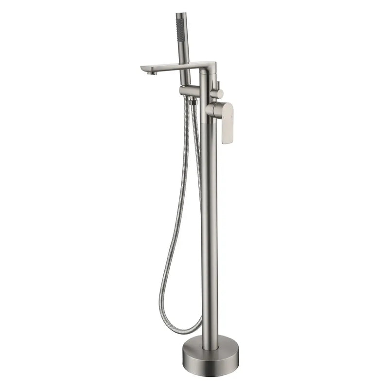 Freestanding Bathtub Faucet Tub Filler Black Floor Mount Brass Single Handle Bathroom Faucets with Hand Shower freestanding-bathtub-faucet-tub-filler-black-floor-mount-brass-single-handle-bathroom-faucets-with-hand-shower Brushed Nickel