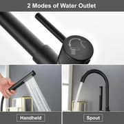 Freestanding Bathtub Faucet with Hand Shower Floor Mount Bath Tub Filler Faucet in Matte Black, Brushed Nickel, Brushed Gold shamanda-freestanding-tub-filler-18006bg 