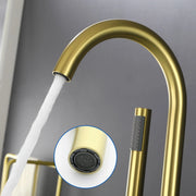 Freestanding Bathtub Faucet with Hand Shower Floor Mount Bath Tub Filler Faucet in Matte Black, Brushed Nickel, Brushed Gold shamanda-freestanding-tub-filler-18006bg 