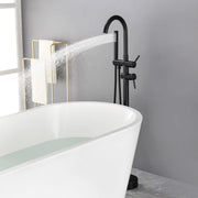 Freestanding Bathtub Faucet with Hand Shower Floor Mount Bath Tub Filler Faucet in Matte Black, Brushed Nickel, Brushed Gold shamanda-freestanding-tub-filler-18006bg 