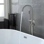 Freestanding Bathtub Faucet with Hand Shower Floor Mount Bath Tub Filler Faucet in Matte Black, Brushed Nickel, Brushed Gold shamanda-freestanding-tub-filler-18006bg Brushed Nickel / Brass / 30 x 12.5 x 3 inches