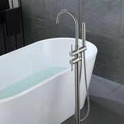 Freestanding Bathtub Faucet with Hand Shower Floor Mount Bath Tub Filler Faucet in Matte Black, Brushed Nickel, Brushed Gold shamanda-freestanding-tub-filler-18006bg 