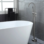 Freestanding Bathtub Faucet with Hand Shower Floor Mount Bath Tub Filler Faucet in Matte Black, Brushed Nickel, Brushed Gold shamanda-freestanding-tub-filler-18006bg 
