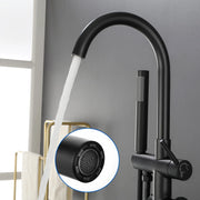 Freestanding Bathtub Faucet with Hand Shower Floor Mount Bath Tub Filler Faucet in Matte Black, Brushed Nickel, Brushed Gold shamanda-freestanding-tub-filler-18006bg 