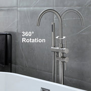Freestanding Bathtub Faucet with Hand Shower Floor Mount Bath Tub Filler Faucet in Matte Black, Brushed Nickel, Brushed Gold shamanda-freestanding-tub-filler-18006bg 