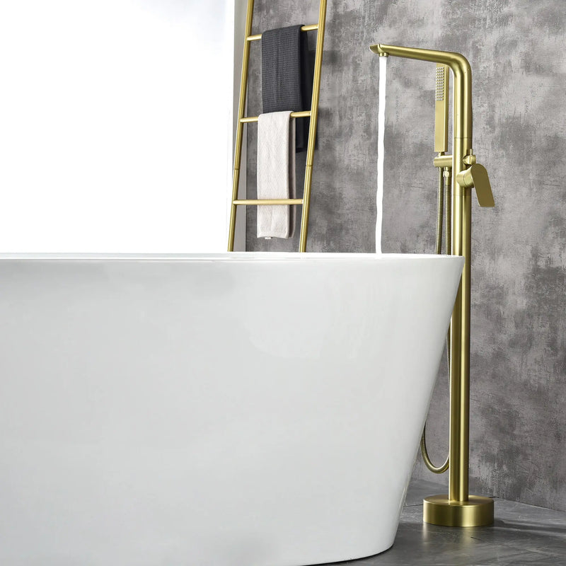 Freestanding Bathtub Faucet with Handheld Shower freestanding-bathtub-faucet-with-handheld-shower Gold / Brass / 30 x 12.5 x 3 inches