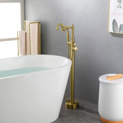 Freestanding Floor Mount Tub Filler with Handheld Shower Roman Bathtub Faucet by Finish, Swivel Spout with Brass Rough-in and Water Hose shamanda-freestanding-tub-filler-with-handheld-shower 
