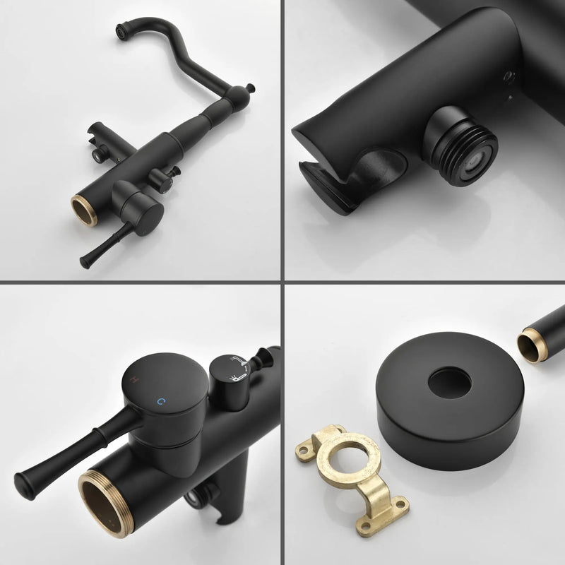 Freestanding Floor Mount Tub Filler with Handheld Shower Roman Bathtub Faucet by Finish, Swivel Spout with Brass Rough-in and Water Hose shamanda-freestanding-tub-filler-with-handheld-shower 