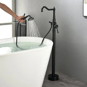 Freestanding Floor Mount Tub Filler with Handheld Shower Roman Bathtub Faucet by Finish, Swivel Spout with Brass Rough-in and Water Hose shamanda-freestanding-tub-filler-with-handheld-shower 