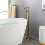 Freestanding Floor Mount Tub Filler with Handheld Shower Roman Bathtub Faucet by Finish, Swivel Spout with Brass Rough-in and Water Hose shamanda-freestanding-tub-filler-with-handheld-shower Brushed Gold / Brass & SUS304 / 31.5*13.4*3.7inches