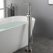 Freestanding Floor Mount Tub Filler with Handheld Shower Roman Bathtub Faucet by Finish, Swivel Spout with Brass Rough-in and Water Hose shamanda-freestanding-tub-filler-with-handheld-shower 