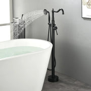 Freestanding Floor Mount Tub Filler with Handheld Shower Roman Bathtub Faucet by Finish, Swivel Spout with Brass Rough-in and Water Hose shamanda-freestanding-tub-filler-with-handheld-shower Matte Black / Brass & SUS304 / 31.5*13.4*3.7inches